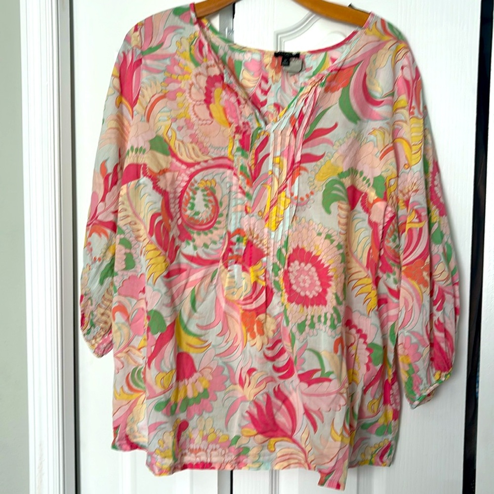 Talbots linen tunic floral top